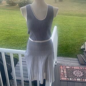 Banana Republic black & white striped fit & flare knit dress size S